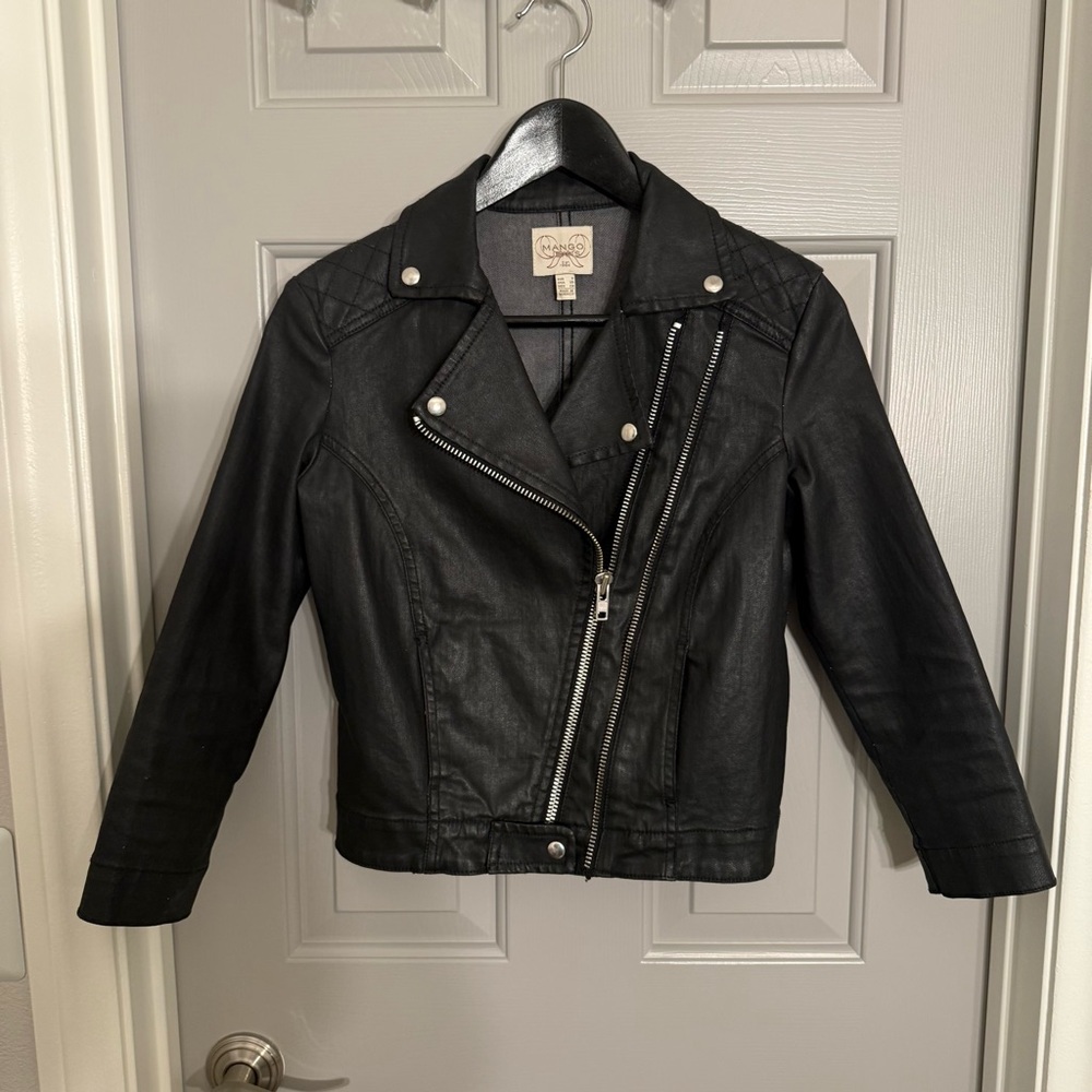 MANGO JEANS Waxed Black Motorcycle Moto Jacket SZ US XS EU S